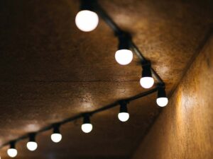 Light Bulbs along a track on the ceiling